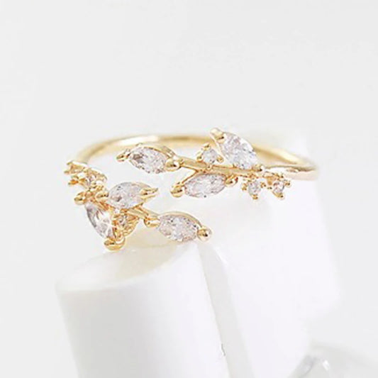 Exquisite Branch Adjustable Rings for Women Paved Dazzling CZ Stone Daily Wear Fashion Girls Finger Jewelry Birthday Gift