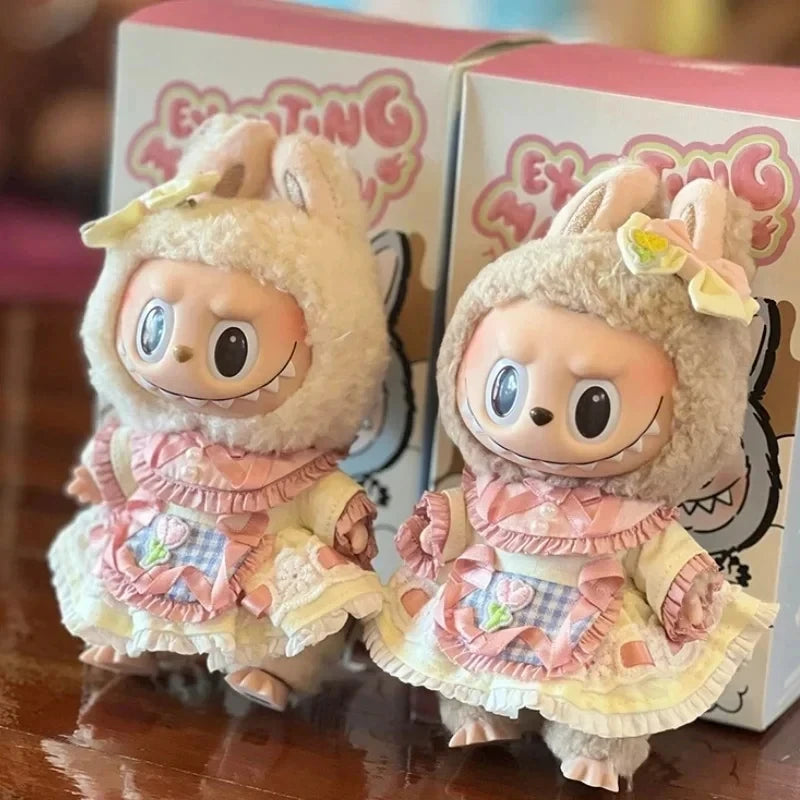 Hot Original 17Cm Labubu Doll Clothes Heartbeat Macaron Baby Pendant Clothes Enamel Face Clothes Cartoon Replacement Decor Gifts