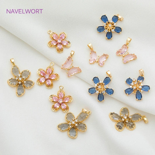 Jewelry Making Supplies Zircon Crystal Butterfly/Flower Shape Charms Pendants for Necklace Making Accessories