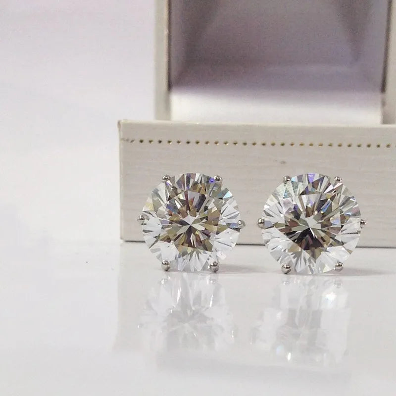 Minimalist Crystal Cubic Zirconia Stud Earrings for Women/Men 6 Claws Design Fashion Earrings Silver Color Hot Jewelry