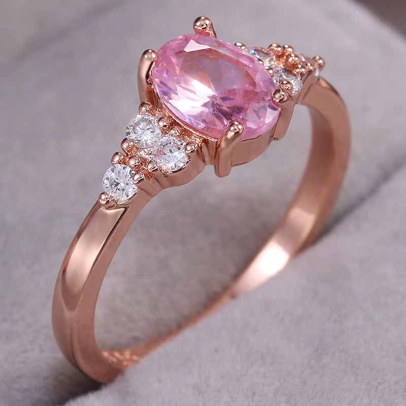 Romantic Pink AAA Cubic Zircon Stone Princess Rings with Rose Gold Color Engagement Accessories Tiny Delicate Rings