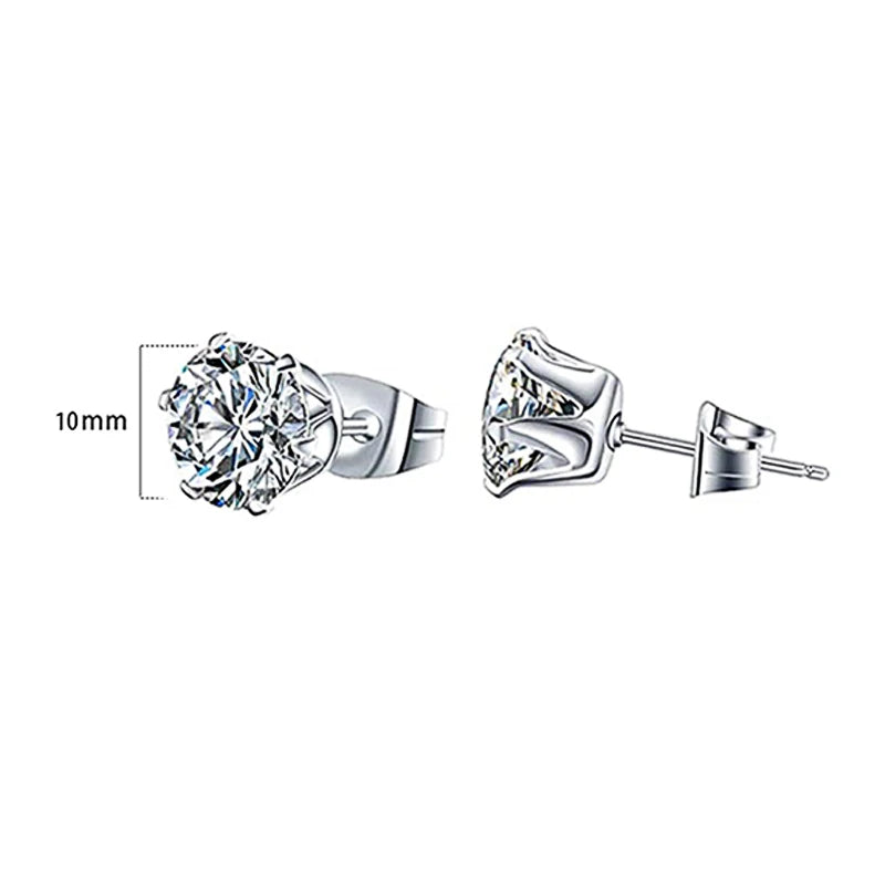 Minimalist Crystal Cubic Zirconia Stud Earrings for Women/Men 6 Claws Design Fashion Earrings Silver Color Hot Jewelry