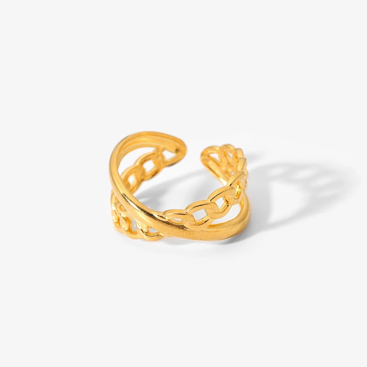 18K Gold Plated Stainless Steel Geometric Heart Snake Shape Finger Rings for Women Adjustable Open Design Jewelry Rings