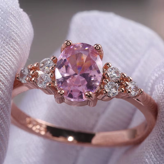 Romantic Pink AAA Cubic Zircon Stone Princess Rings with Rose Gold Color Engagement Accessories Tiny Delicate Rings