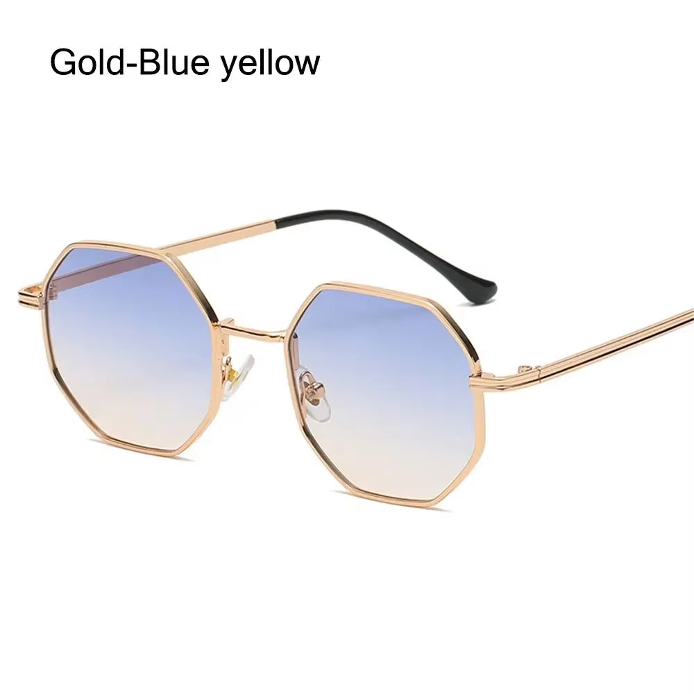 1Pc Small Square Sunglasses for Men Women Polygon Mirrored Lens Sun Glasses Driving Eyewear Fashion Metal Frame Glasses UV400