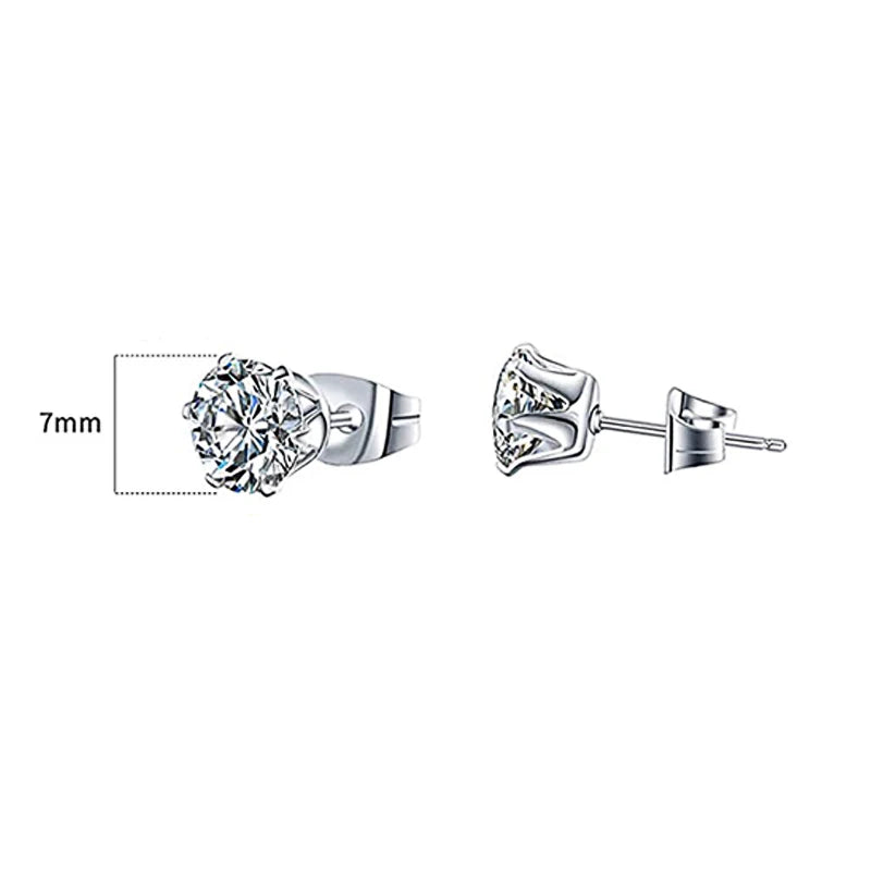 Minimalist Crystal Cubic Zirconia Stud Earrings for Women/Men 6 Claws Design Fashion Earrings Silver Color Hot Jewelry