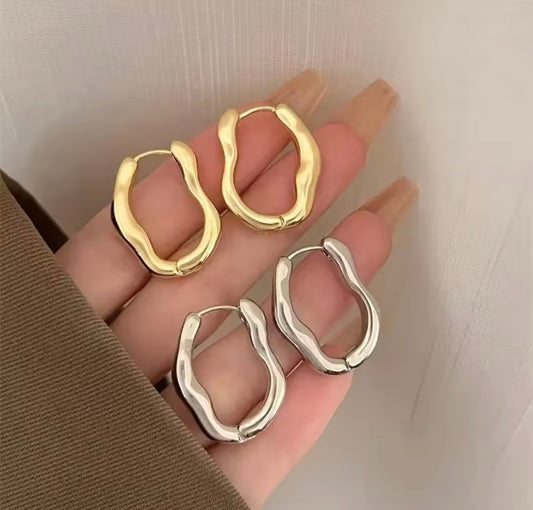 MINOA Gold & Silver Irregular Geometric Metallic Hoop Earrings for Women
