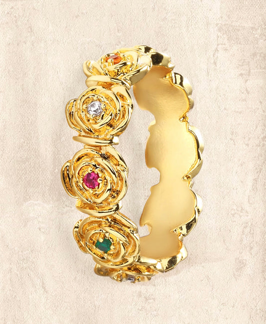MINOA Vintage Gold Flower Ring with Multicolor Gemstones – Bold, Playful, Elegant