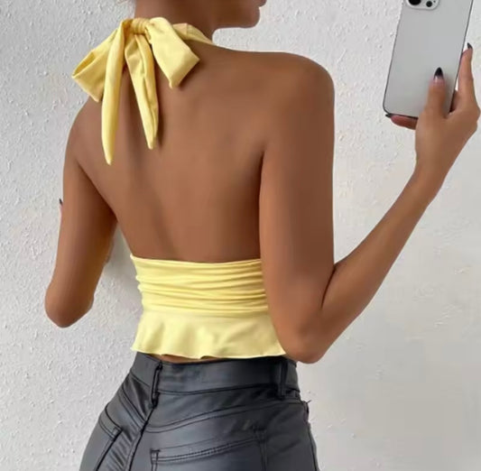 MINOA – Gerüschtes Oberteil mit tiefem V-Ausschnitt