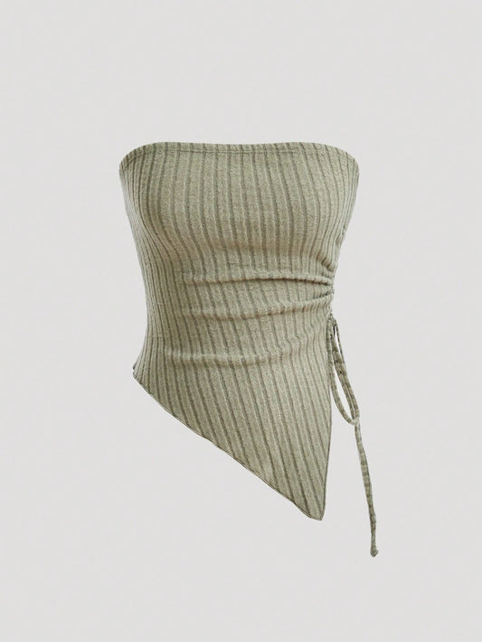 SHEIN X Mariajosegi SHEIN MOD Women'S Solid Color Strapless Asymmetrical Hem Top