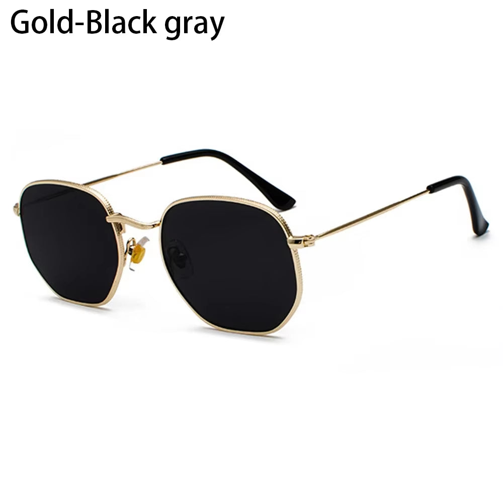 1Pc Small Square Sunglasses for Men Women Polygon Mirrored Lens Sun Glasses Driving Eyewear Fashion Metal Frame Glasses UV400