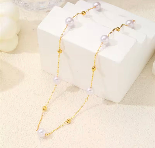 MINOA Elegant Gold Pearl Chain Necklace