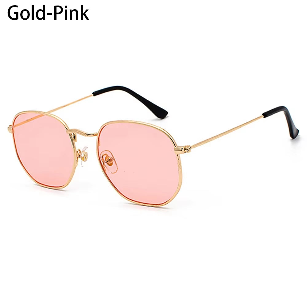 1Pc Small Square Sunglasses for Men Women Polygon Mirrored Lens Sun Glasses Driving Eyewear Fashion Metal Frame Glasses UV400