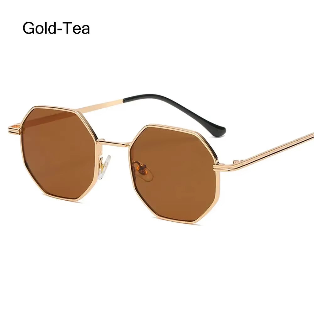 1Pc Small Square Sunglasses for Men Women Polygon Mirrored Lens Sun Glasses Driving Eyewear Fashion Metal Frame Glasses UV400