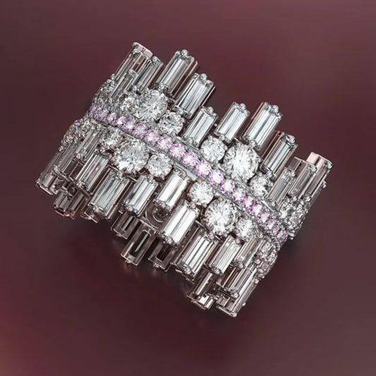 Gorgeous Silver Color Cubic Zirconia Wedding Party Ring for Women Personality Irregularity Design Trendy Jewelry Size6-10