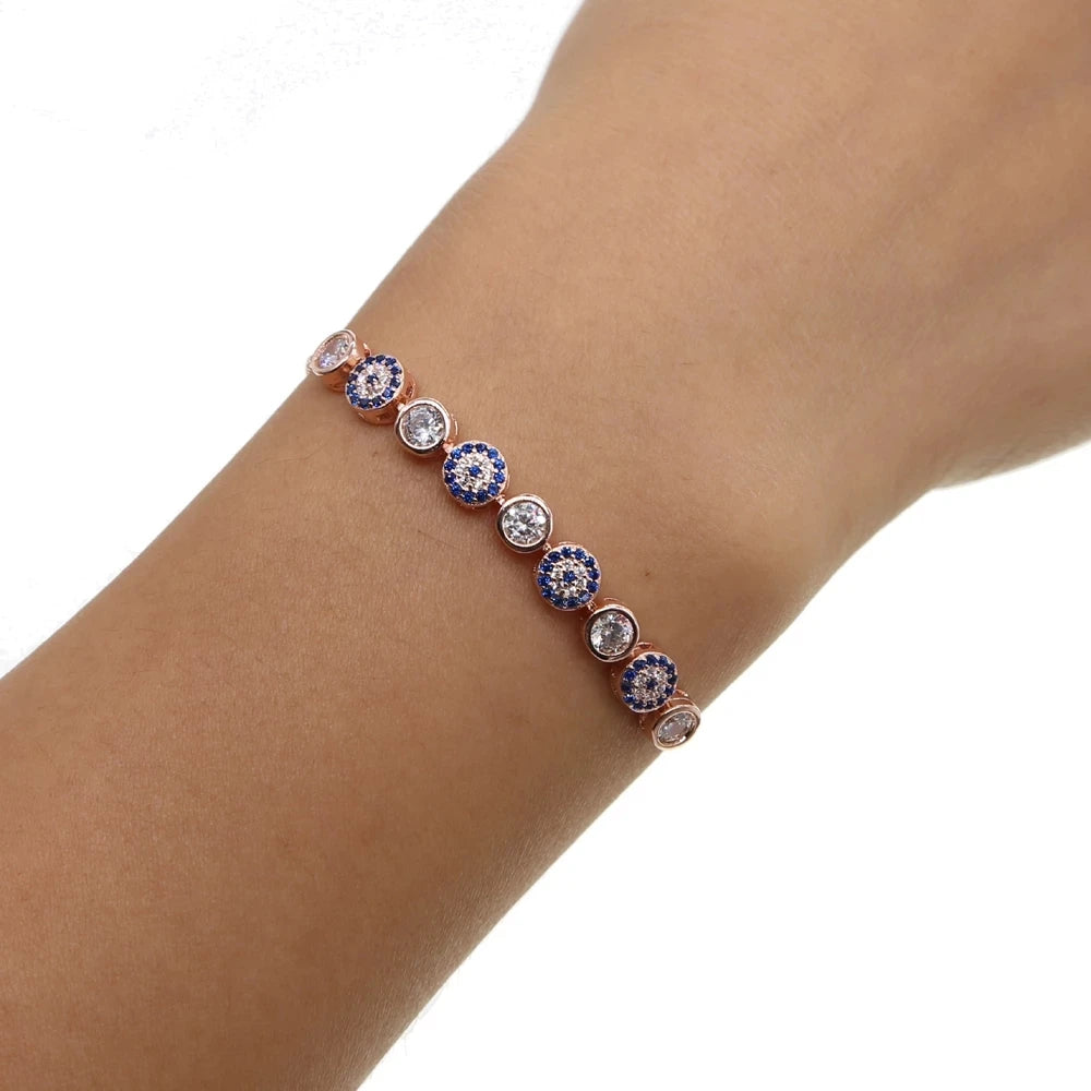 2025 New Mix 3 Color Gold Rose Silver Color 5Mm Sparking AAA+ Cz Evil Eye Link Chain Girl Women Turkish Jewelry Pave Cz Bracelet
