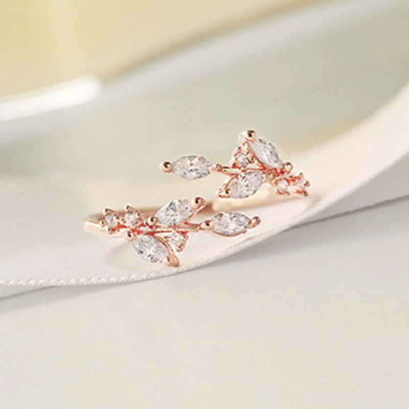 Exquisite Branch Adjustable Rings for Women Paved Dazzling CZ Stone Daily Wear Fashion Girls Finger Jewelry Birthday Gift