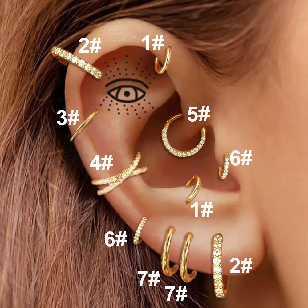 Stainless Steel Hoop Piercing Earring for Women Zircon CZ Cartilage Piercing Helix Daith Conch Tragus Rook Lobe Ear Ring Jewelry