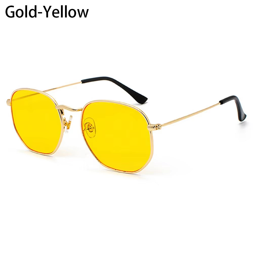 1Pc Small Square Sunglasses for Men Women Polygon Mirrored Lens Sun Glasses Driving Eyewear Fashion Metal Frame Glasses UV400
