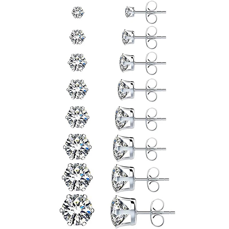Minimalist Crystal Cubic Zirconia Stud Earrings for Women/Men 6 Claws Design Fashion Earrings Silver Color Hot Jewelry