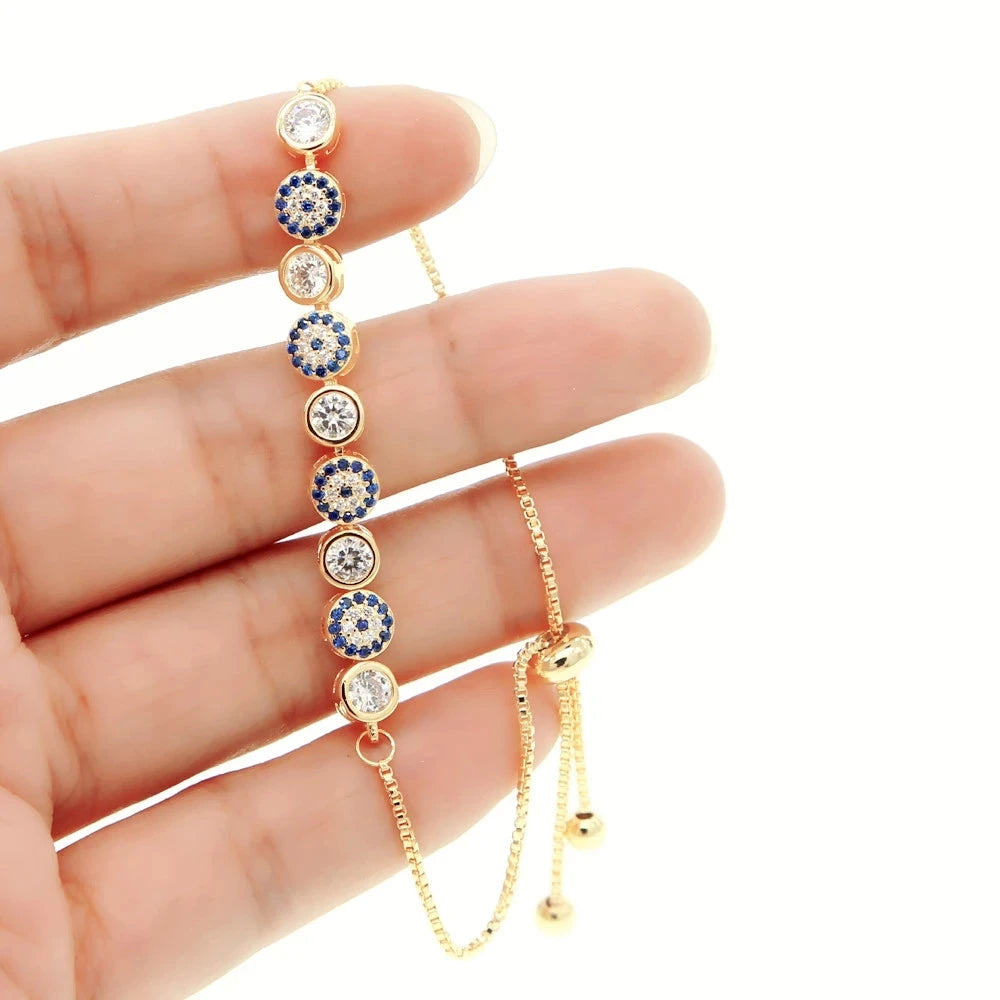 2025 New Mix 3 Color Gold Rose Silver Color 5Mm Sparking AAA+ Cz Evil Eye Link Chain Girl Women Turkish Jewelry Pave Cz Bracelet