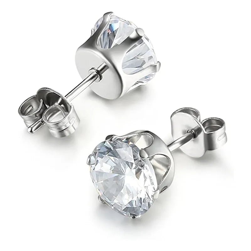 Minimalist Crystal Cubic Zirconia Stud Earrings for Women/Men 6 Claws Design Fashion Earrings Silver Color Hot Jewelry