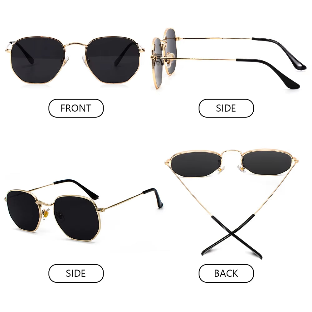 1Pc Small Square Sunglasses for Men Women Polygon Mirrored Lens Sun Glasses Driving Eyewear Fashion Metal Frame Glasses UV400