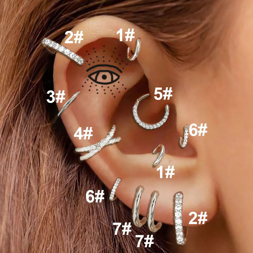 Stainless Steel Hoop Piercing Earring for Women Zircon CZ Cartilage Piercing Helix Daith Conch Tragus Rook Lobe Ear Ring Jewelry