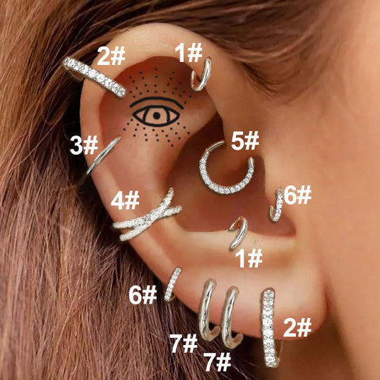 Stainless Steel Hoop Piercing Earring for Women Zircon CZ Cartilage Piercing Helix Daith Conch Tragus Rook Lobe Ear Ring Jewelry