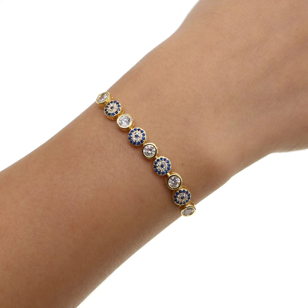 2025 New Mix 3 Color Gold Rose Silver Color 5Mm Sparking AAA+ Cz Evil Eye Link Chain Girl Women Turkish Jewelry Pave Cz Bracelet