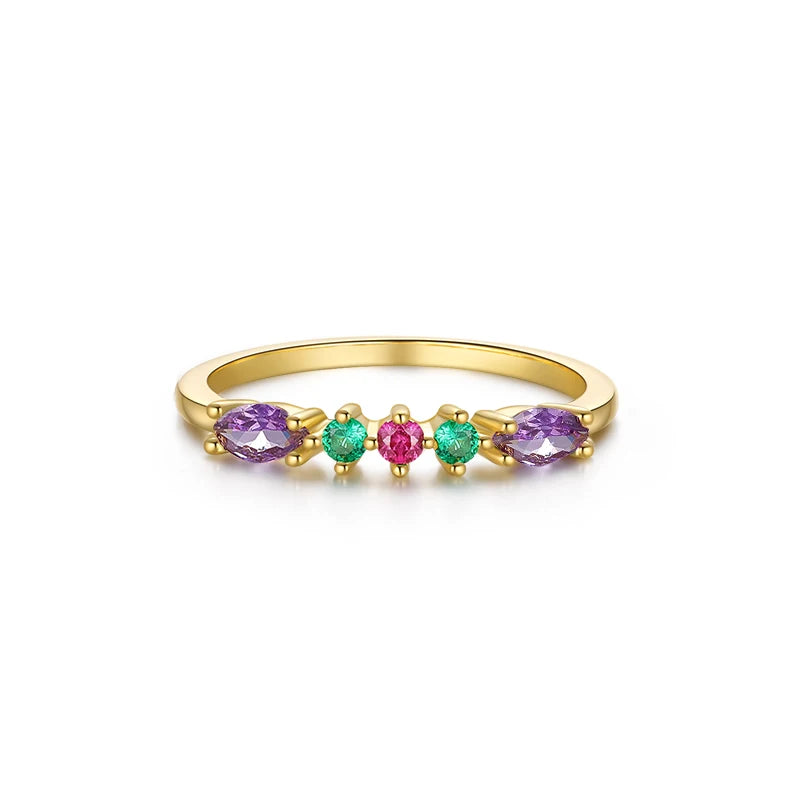 Sky Blue Turquoise Purple Zircon 925 Sterling Silver 18K Gold Plated Rings for Women Girls Fine Jewelry Anillos Gifts