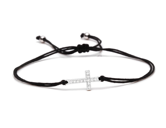 Small Cubic Zirconia Copper Cross Charm Bracelet Women Men Christian Faith Mini Brass Cross Red String Handmade Jewelry Present