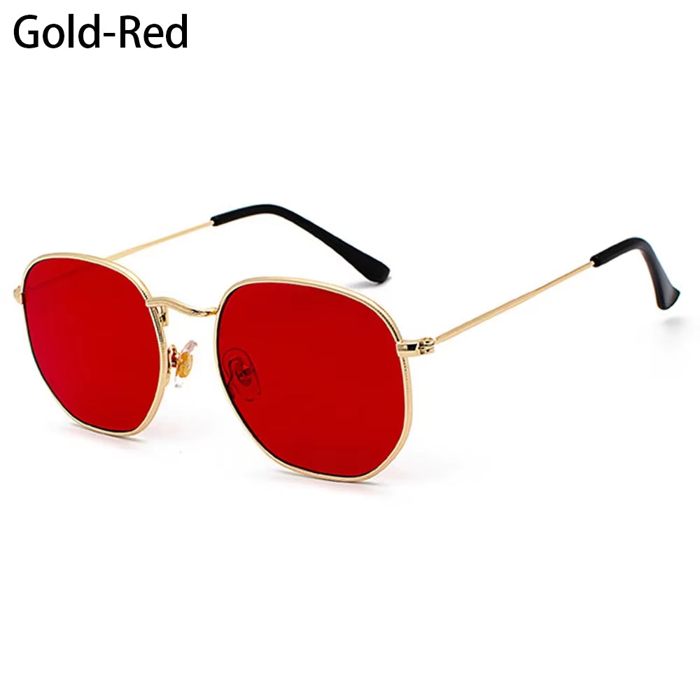 1Pc Small Square Sunglasses for Men Women Polygon Mirrored Lens Sun Glasses Driving Eyewear Fashion Metal Frame Glasses UV400