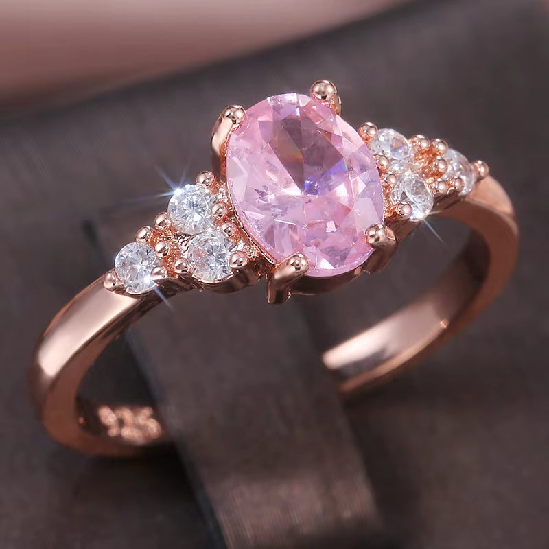 Romantic Pink AAA Cubic Zircon Stone Princess Rings with Rose Gold Color Engagement Accessories Tiny Delicate Rings