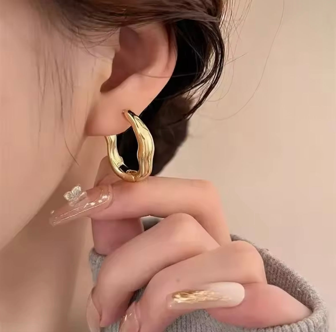 MINOA Gold & Silver Irregular Geometric Metallic Hoop Earrings for Women