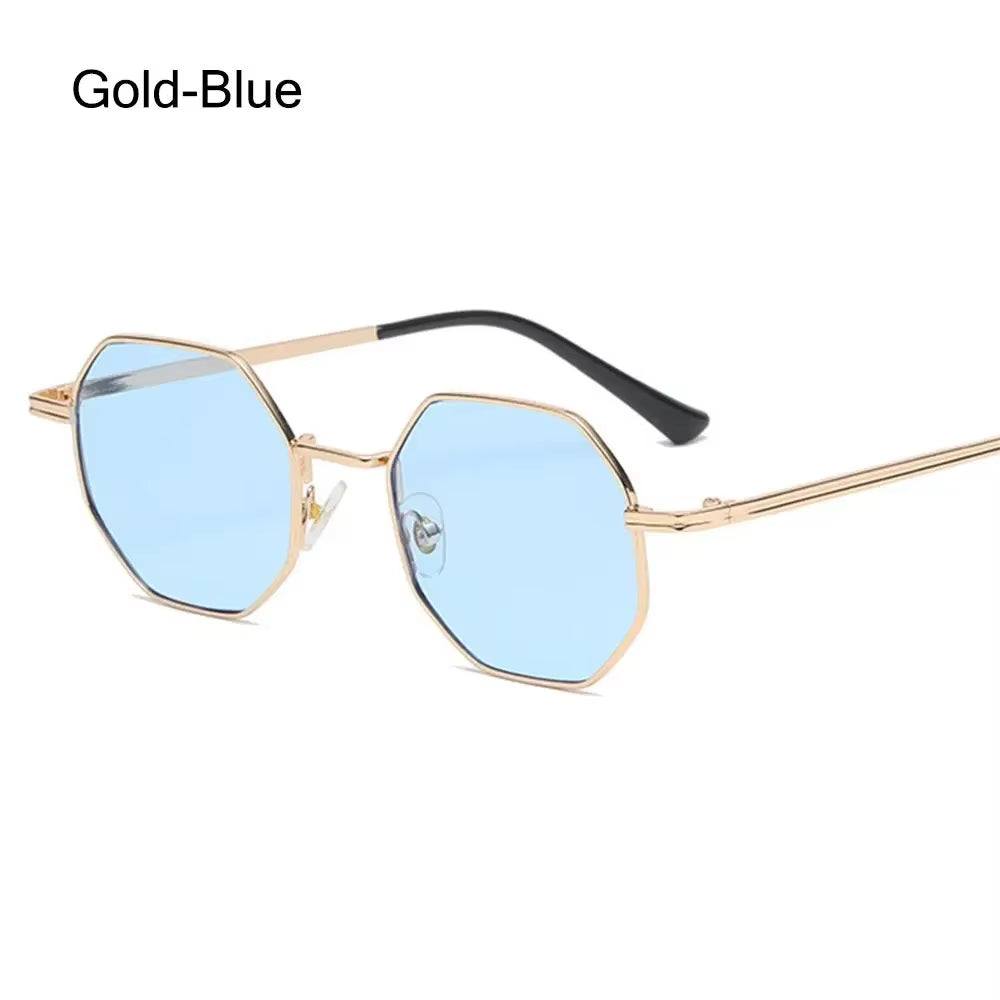 1Pc Small Square Sunglasses for Men Women Polygon Mirrored Lens Sun Glasses Driving Eyewear Fashion Metal Frame Glasses UV400
