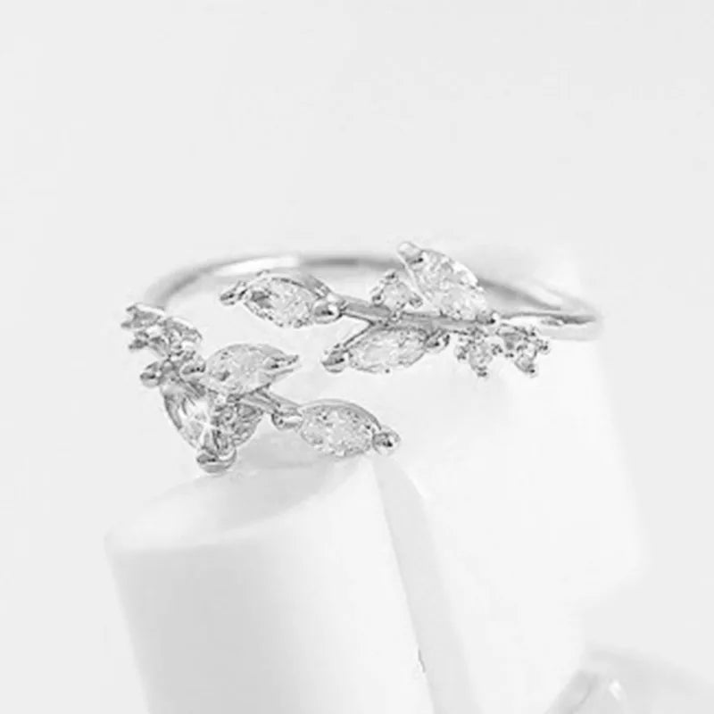 Exquisite Branch Adjustable Rings for Women Paved Dazzling CZ Stone Daily Wear Fashion Girls Finger Jewelry Birthday Gift