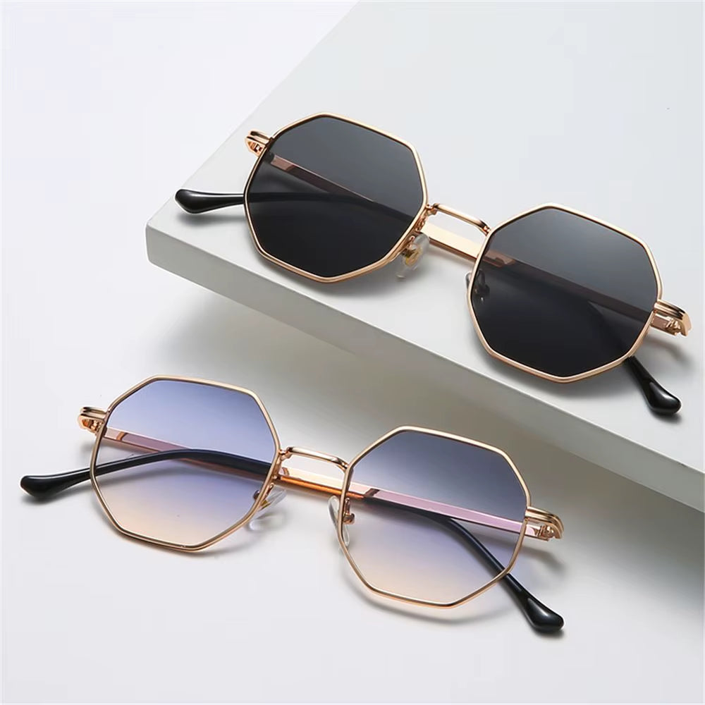 1Pc Small Square Sunglasses for Men Women Polygon Mirrored Lens Sun Glasses Driving Eyewear Fashion Metal Frame Glasses UV400