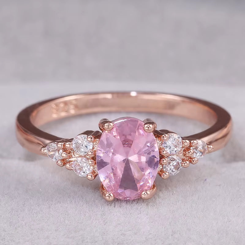Romantic Pink AAA Cubic Zircon Stone Princess Rings with Rose Gold Color Engagement Accessories Tiny Delicate Rings
