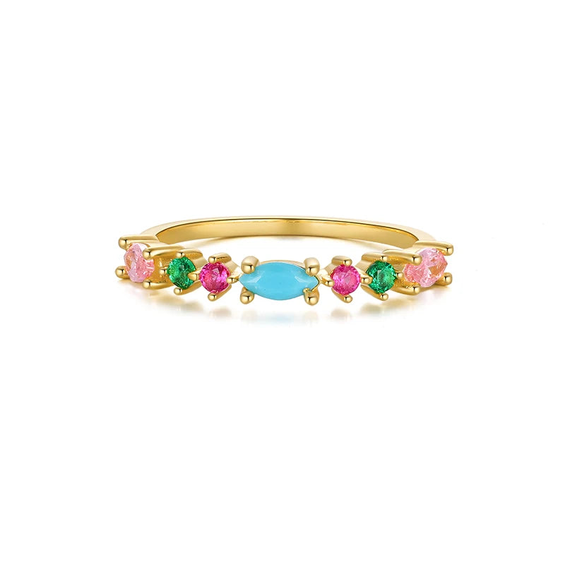 Sky Blue Turquoise Purple Zircon 925 Sterling Silver 18K Gold Plated Rings for Women Girls Fine Jewelry Anillos Gifts