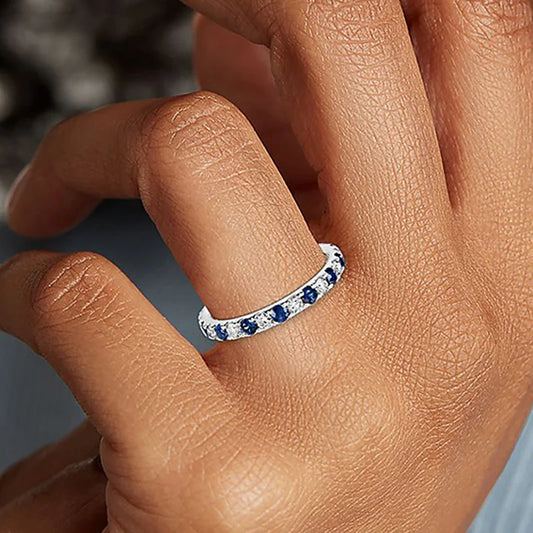 round Thin Rings with Blue/White CZ Stone for Women Simple Stylish Accessories Daily Wear Exquisite Girls Rings Jewelry