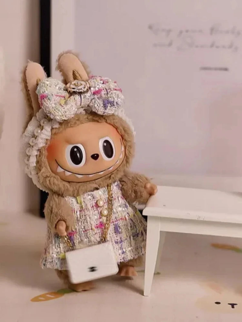 Hot Original 17Cm Labubu Doll Clothes Heartbeat Macaron Baby Pendant Clothes Enamel Face Clothes Cartoon Replacement Decor Gifts