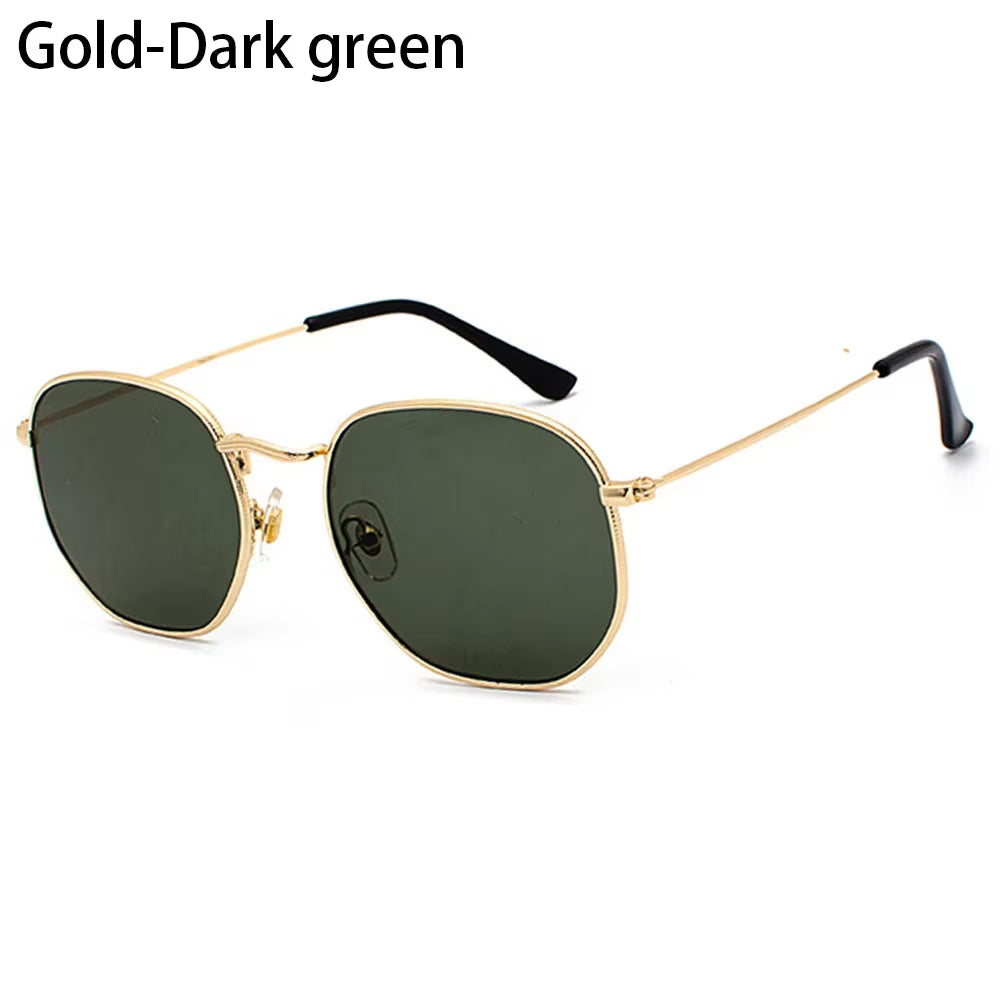 1Pc Small Square Sunglasses for Men Women Polygon Mirrored Lens Sun Glasses Driving Eyewear Fashion Metal Frame Glasses UV400