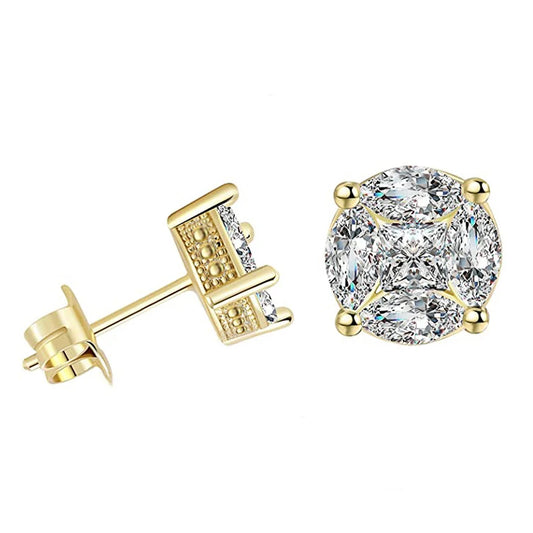 Dainty Gold Color Stud Earrings for Men/Women Inlaid Dazzling Cubic Zirconia Daily Wear Fashion Couple Earrings Jewelry