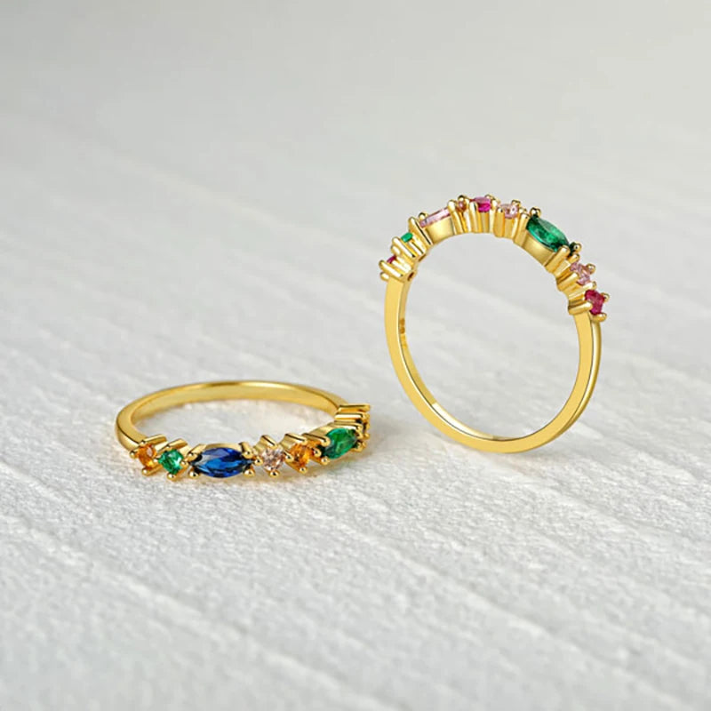 Sky Blue Turquoise Purple Zircon 925 Sterling Silver 18K Gold Plated Rings for Women Girls Fine Jewelry Anillos Gifts