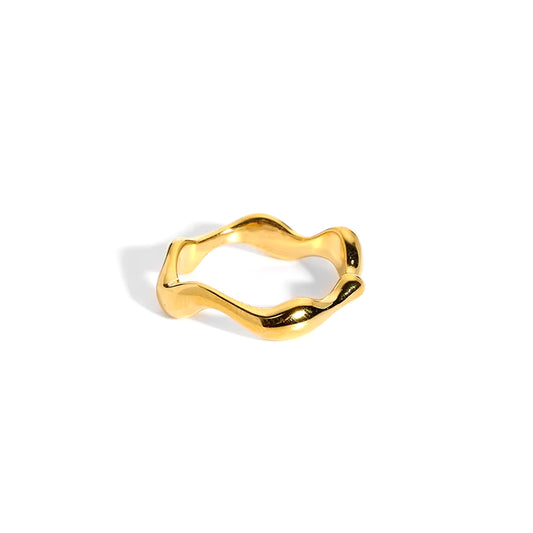 High Quality Waterproof Stainless Steel Wave Signet Rings for Ladies Tarnish Free Jewelry Dainty Thin Bold Rings Gift