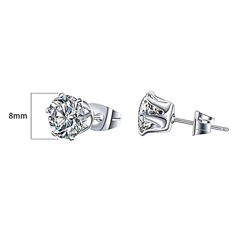 Minimalist Crystal Cubic Zirconia Stud Earrings for Women/Men 6 Claws Design Fashion Earrings Silver Color Hot Jewelry