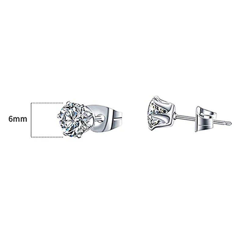 Minimalist Crystal Cubic Zirconia Stud Earrings for Women/Men 6 Claws Design Fashion Earrings Silver Color Hot Jewelry