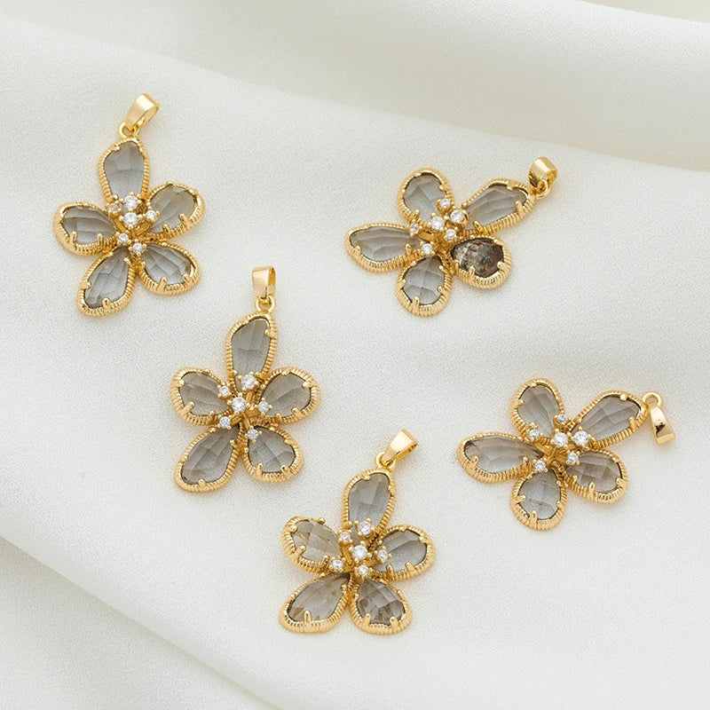 Jewelry Making Supplies Zircon Crystal Butterfly/Flower Shape Charms Pendants for Necklace Making Accessories