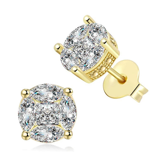 Dainty Gold Color Stud Earrings for Men/Women Inlaid Dazzling Cubic Zirconia Daily Wear Fashion Couple Earrings Jewelry